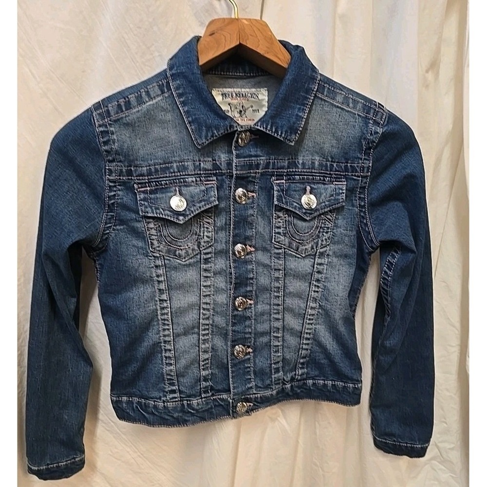 True Religion Trucker 90's Jacket L Denim Jean Stretch Skinny Y2K